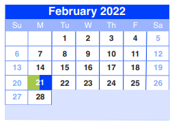 District School Academic Calendar for Sheldon Jjaep for February 2022