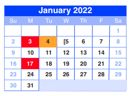District School Academic Calendar for Sheldon Jjaep for January 2022