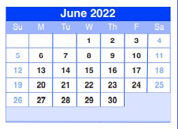 District School Academic Calendar for C E King Middle for June 2022