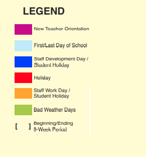 District School Academic Calendar Legend for Sheldon Jjaep