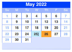 District School Academic Calendar for Sheldon Jjaep for May 2022