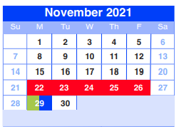 District School Academic Calendar for Sheldon 6th Grade Campus for November 2021