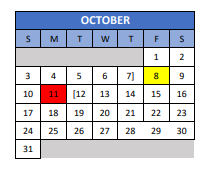 District School Academic Calendar for Shepherd Primary for October 2021
