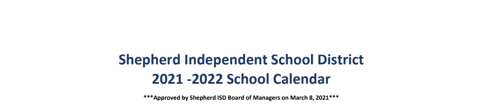 District School Academic Calendar for Shepherd Intermediate