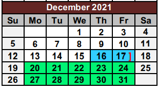 District School Academic Calendar for Jefferson Elementary for December 2021