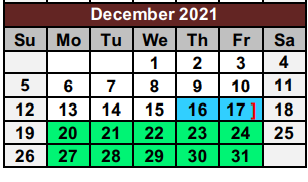 District School Academic Calendar for Perrin Elementary for December 2021