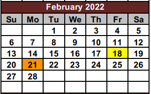 District School Academic Calendar for Cooke/fannin/grayson Co Juvenile P for February 2022