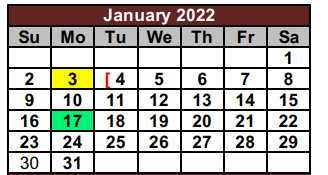 District School Academic Calendar for Fred Douglass School for January 2022