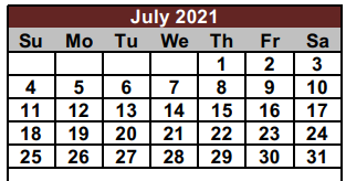 District School Academic Calendar for Cooke/fannin/grayson Co Juvenile P for July 2021