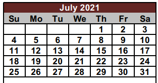 District School Academic Calendar for Fred Douglass School for July 2021