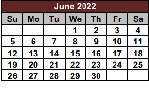 District School Academic Calendar for Jefferson Elementary for June 2022