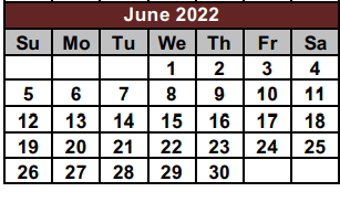 District School Academic Calendar for Cooke/fannin/grayson Co Juvenile P for June 2022