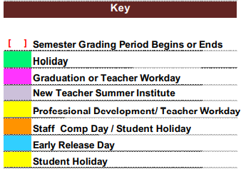 District School Academic Calendar Legend for Dillingham Intermediate School