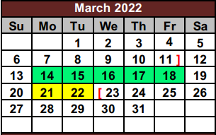 District School Academic Calendar for Cooke/fannin/grayson Co Juvenile P for March 2022