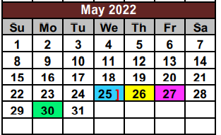 District School Academic Calendar for Tri Co Juvenile Detent for May 2022