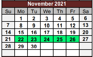 District School Academic Calendar for Washington Elementary for November 2021