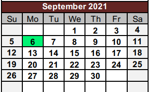 District School Academic Calendar for Fred Douglass School for September 2021