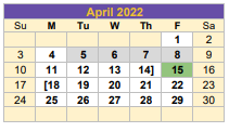 District School Academic Calendar for G O A L S Program for April 2022