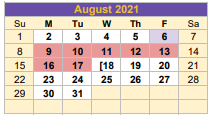 District School Academic Calendar for G O A L S Program for August 2021