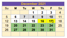 District School Academic Calendar for G O A L S Program for December 2021