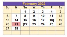 District School Academic Calendar for G O A L S Program for February 2022