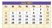 District School Academic Calendar for Shiner Elementary for July 2021