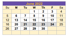 District School Academic Calendar for G O A L S Program for June 2022