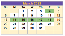 District School Academic Calendar for Shiner High School for March 2022