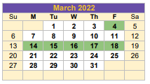 District School Academic Calendar for G O A L S Program for March 2022