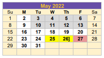 District School Academic Calendar for G O A L S Program for May 2022