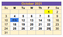 District School Academic Calendar for G O A L S Program for October 2021