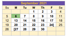 District School Academic Calendar for Shiner Elementary for September 2021