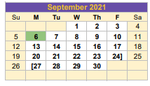 District School Academic Calendar for G O A L S Program for September 2021