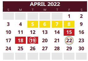 District School Academic Calendar for Silsbee H S for April 2022