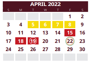 District School Academic Calendar for Hardin Co Alter Ed for April 2022