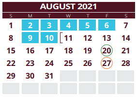 District School Academic Calendar for Silsbee H S for August 2021