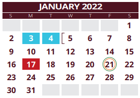 District School Academic Calendar for Read-turrentine El for January 2022
