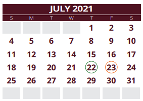 District School Academic Calendar for Hardin Co Alter Ed for July 2021