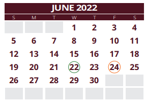 District School Academic Calendar for Hardin Co Alter Ed for June 2022