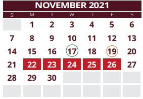 District School Academic Calendar for Silsbee H S for November 2021