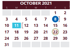 District School Academic Calendar for John H Kirby Elementary for October 2021