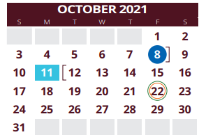 District School Academic Calendar for Hardin Co Alter Ed for October 2021