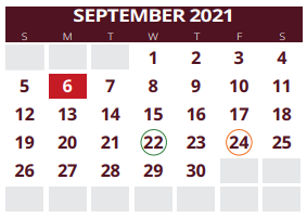District School Academic Calendar for John H Kirby Elementary for September 2021