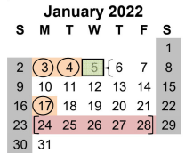 District School Academic Calendar for Juvenile Detention Ctr for January 2022
