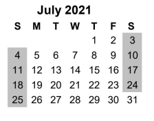 District School Academic Calendar for Sinton Elementary for July 2021