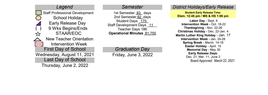 District School Academic Calendar Key for Sinton High School