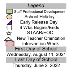 District School Academic Calendar Legend for Welder Elementary