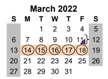 District School Academic Calendar for Sinton Elementary for March 2022