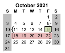 District School Academic Calendar for Sinton High School for October 2021
