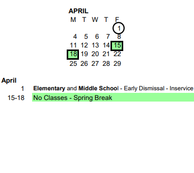 District School Academic Calendar for Eugene Field Elem - 16 for April 2022